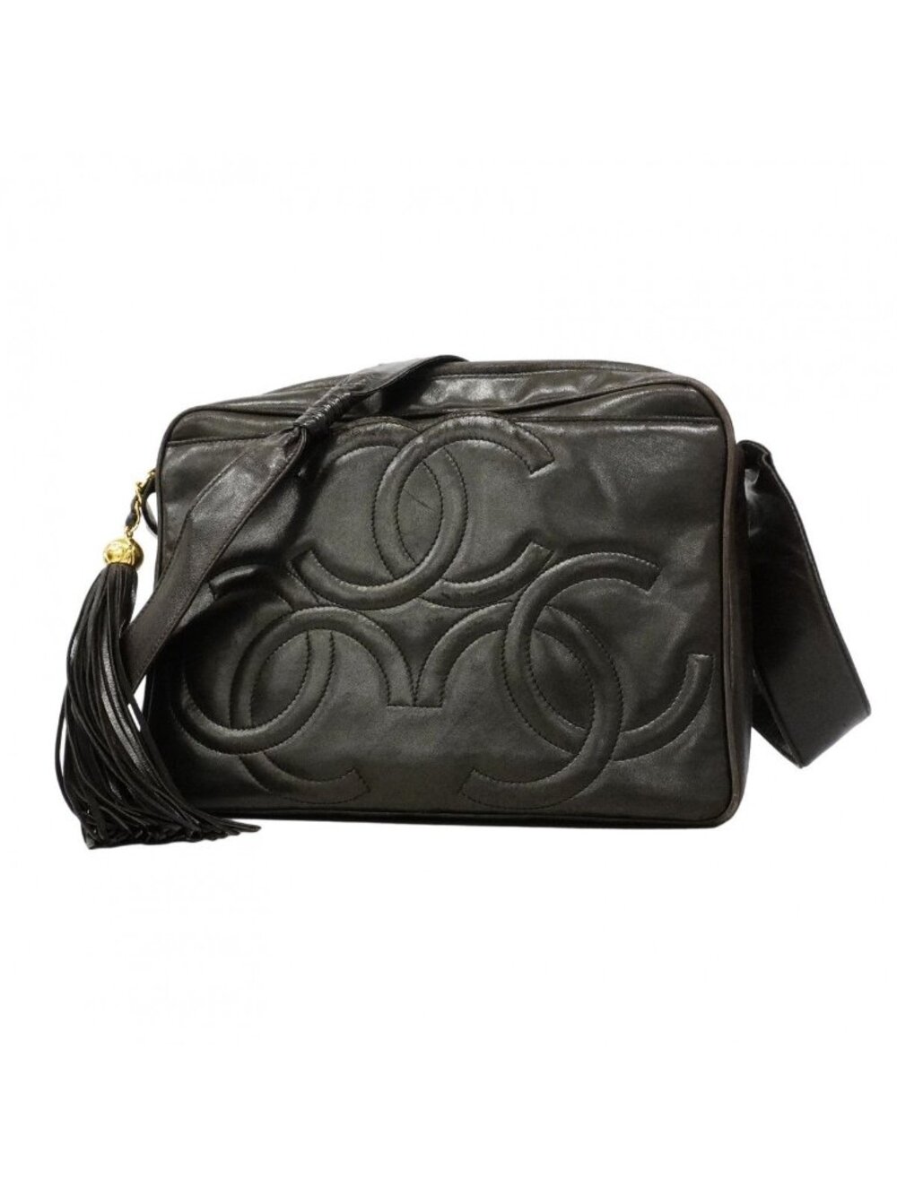 Chanel Shoulder Bag Triple Coco Lambskin Black Gold